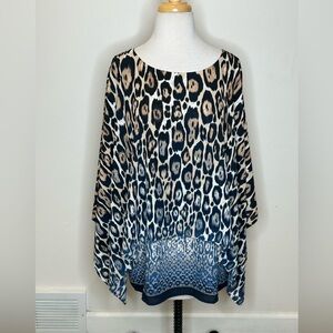 Travelers Collection by Chico's Blue and Tan Animal Print Ruana Top Size 3 XL